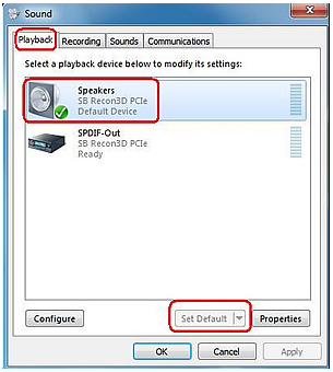 select default playback device in Windows 7